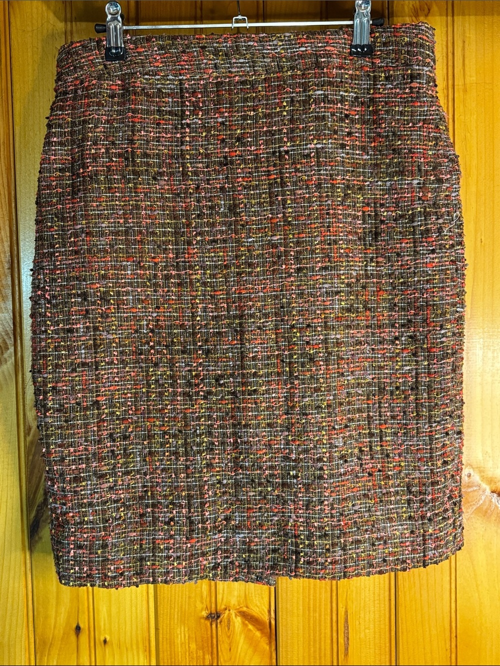 J. Crew Brown Tweed Pencil Skirt with Orange and Cream Flecks